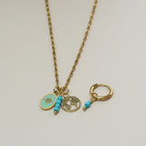 Turquoise ronde kraaltjes kort-goud